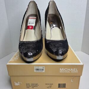 Michael Kors Sequin York Platform Gunmetal Pump Women's Shoes Size 10